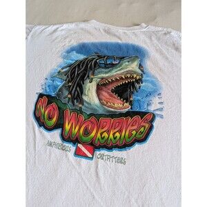 Vintage Y2K Nature T Shirt Mens 2XL Amphibious Outfitters Rasta Shark No Worries
